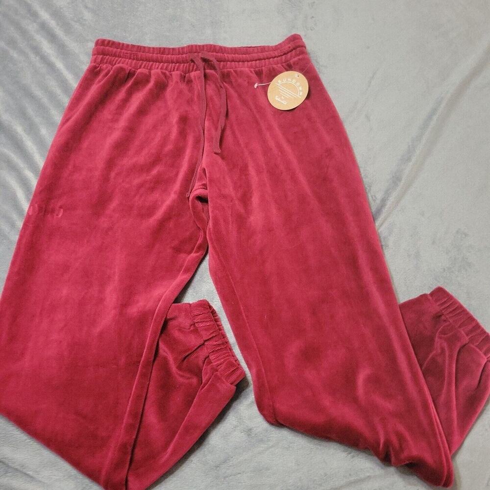 Splendid Sundown Pants Womens Large Maroon Velvet Comfort Stretch Pull On Jogger